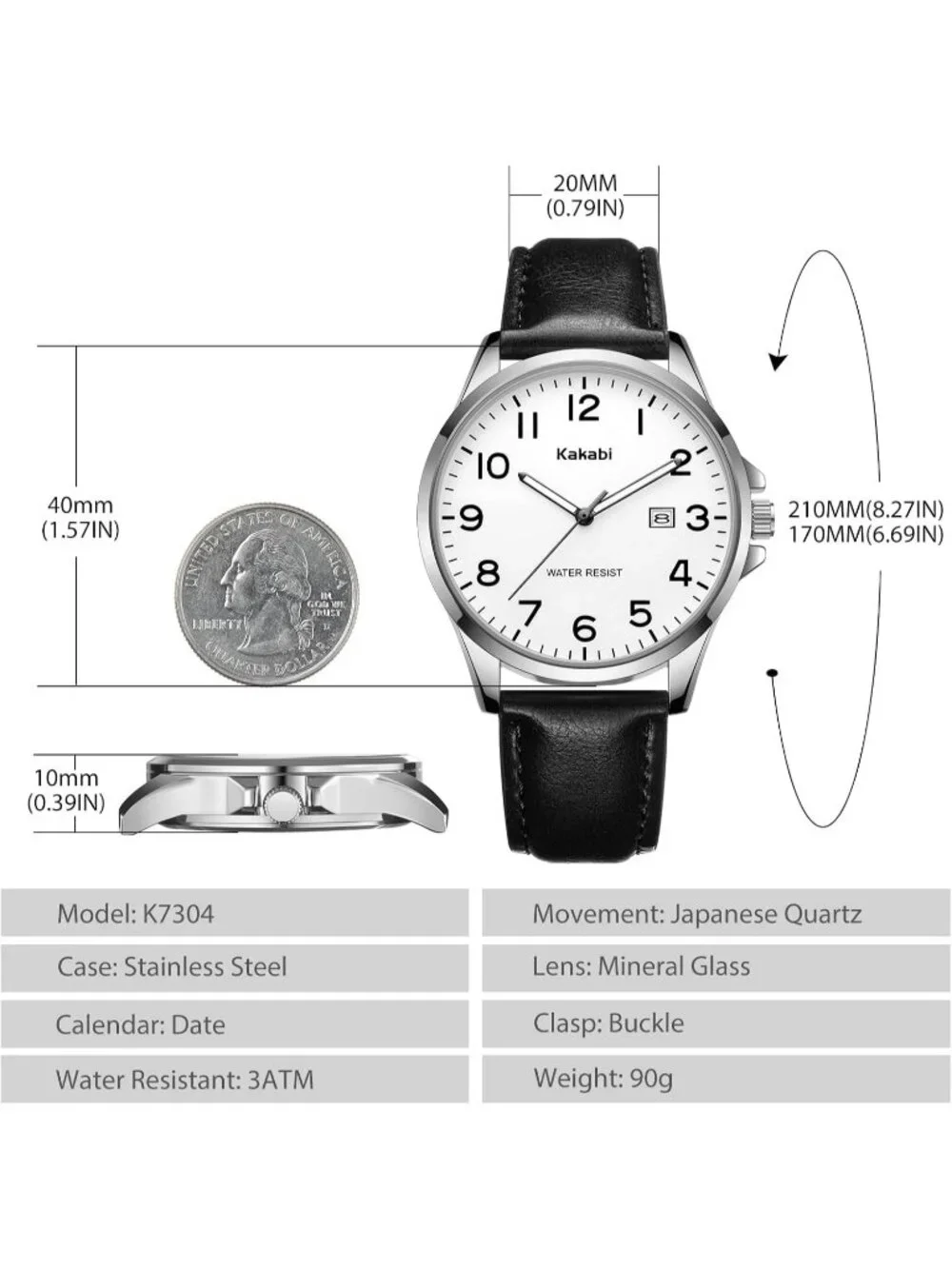 Men's White Black Leather Strap Analog Quartz Waterproof Minimalist Wrist Watch